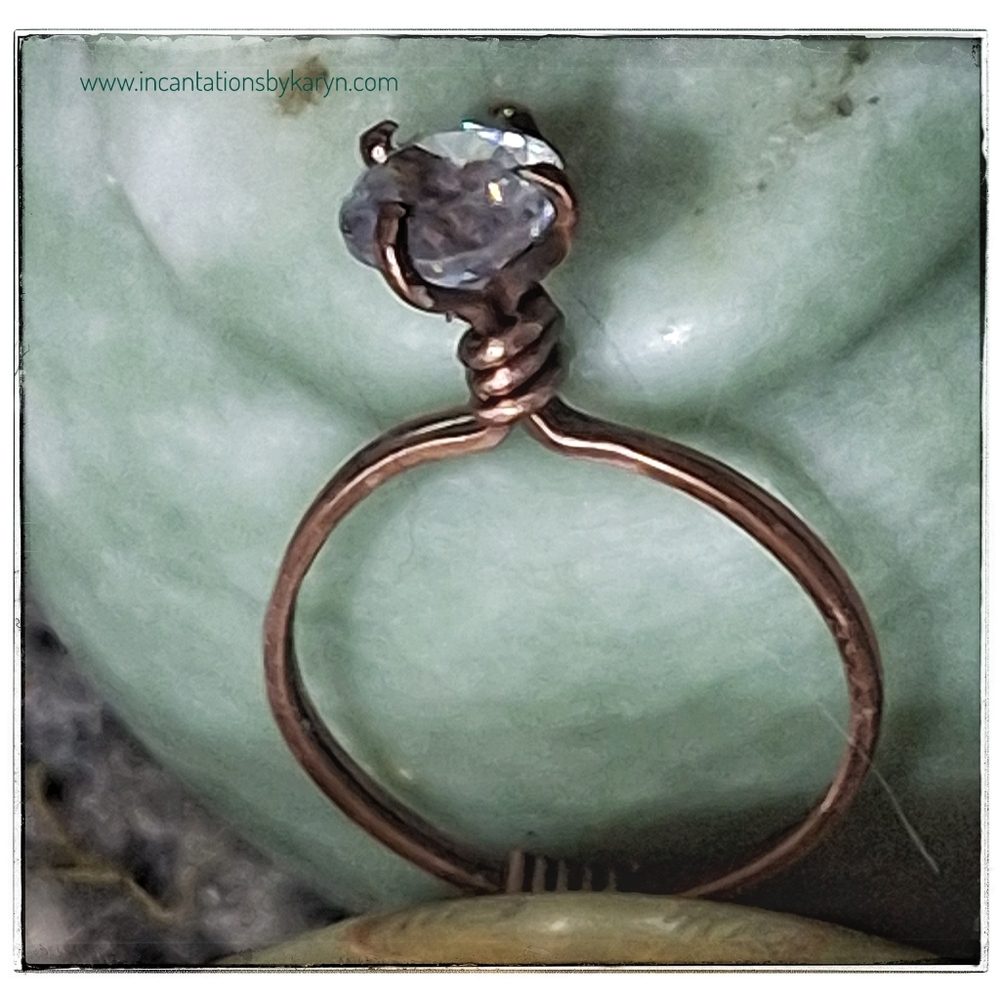 White Topaz Solitaire copper ring
